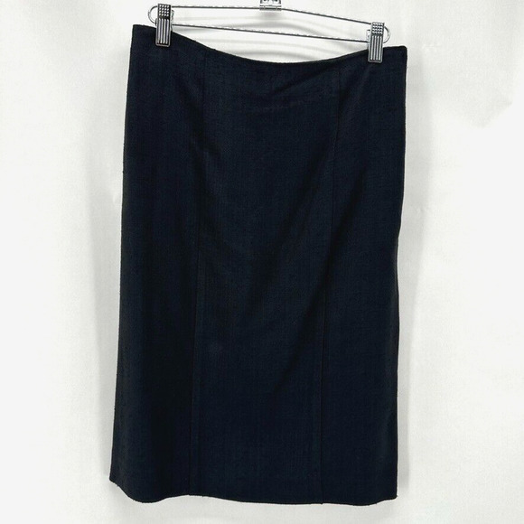 Olivier Theyskens‎ Pencil Skirt Slub Linen Size 6 Black Preppy Designer Career - Picture 1 of 9
